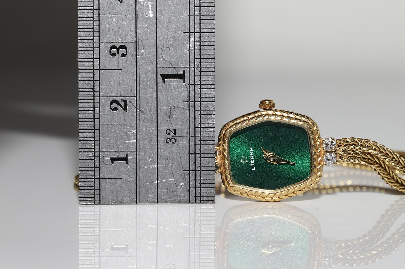 Brilliant Cut Vintage Circa 1980s 18k Gold Natural Diamond  Eterna Brand Wrist Watches For Sale