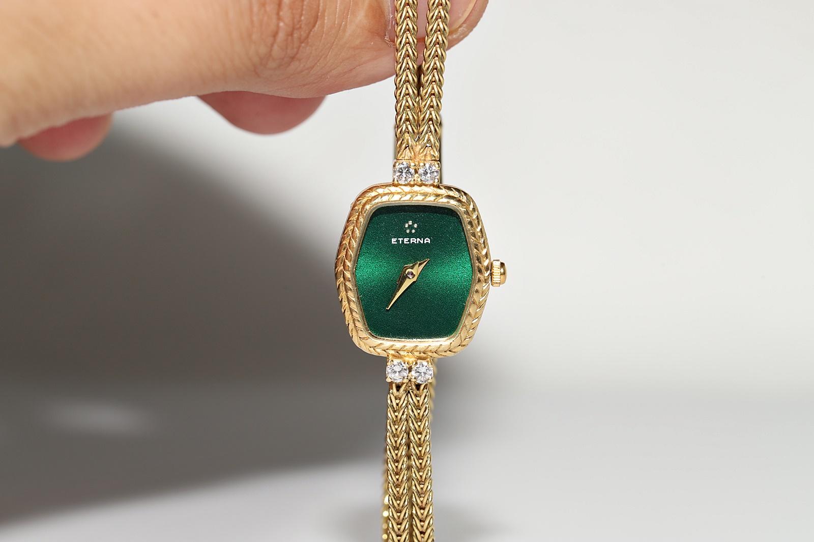 Vintage Circa 1980s 18k Gold Natural Diamond  Eterna Brand Wrist Watches For Sale 1