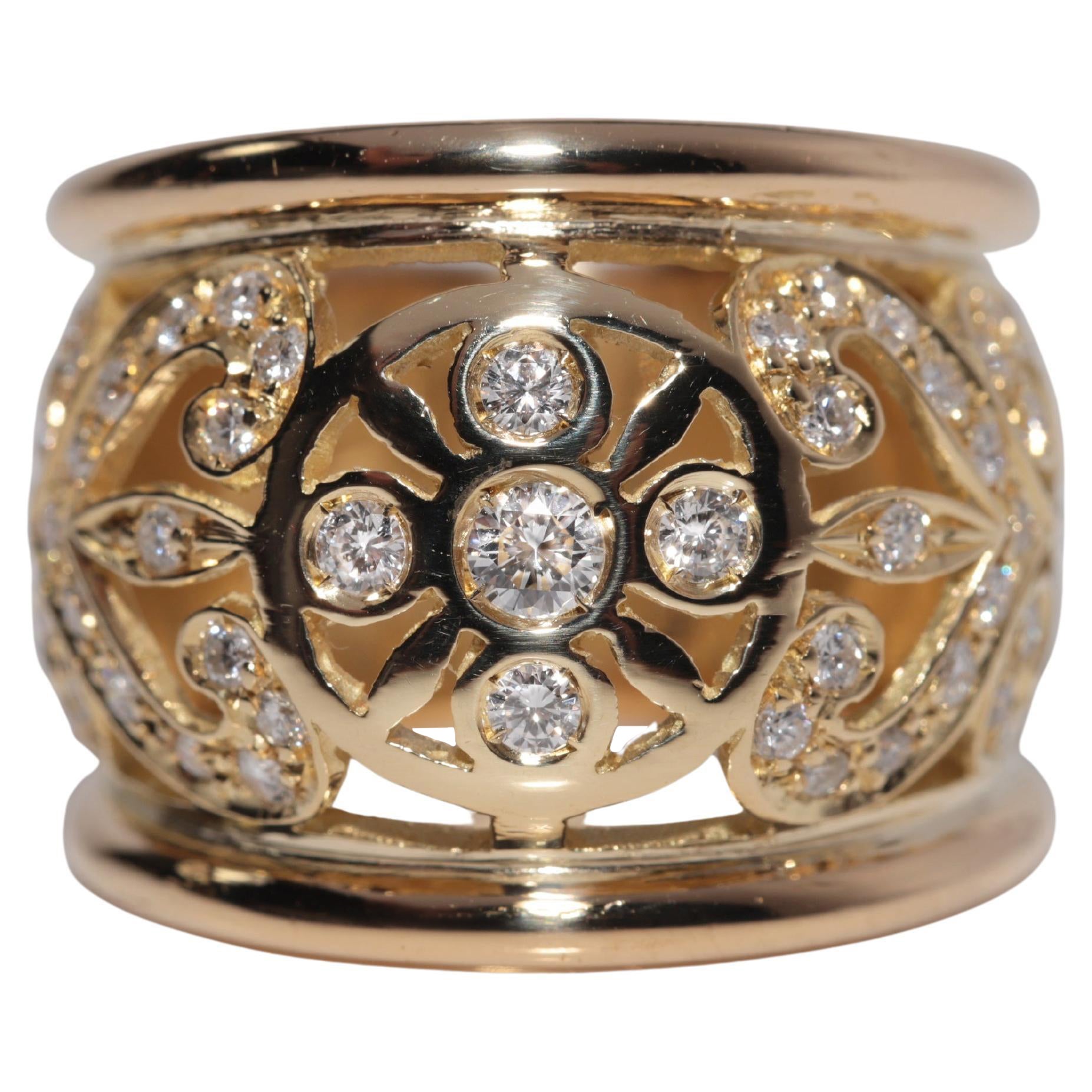 Anello forte in oro 18k con fiori di diamanti naturali, CIRCA GLI ANNI '80