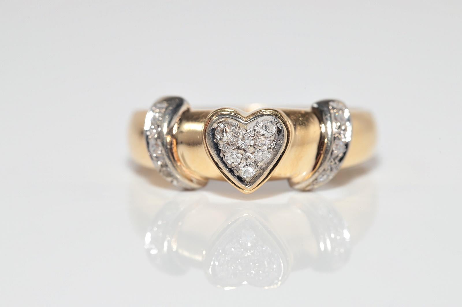 Taille brillant Vintage CIRCA 1980 Bague en or 18k diamant naturel Heart Design en vente