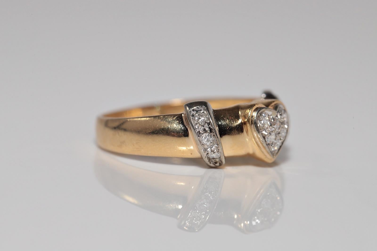 Vintage CIRCA 1980 Bague en or 18k diamant naturel Heart Design Bon état - En vente à Fatih/İstanbul, 34