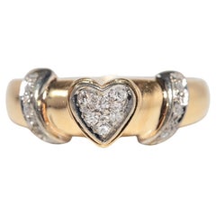 Vintage Circa 1980s 18k Gold Natural Diamond Heart Design Ring
