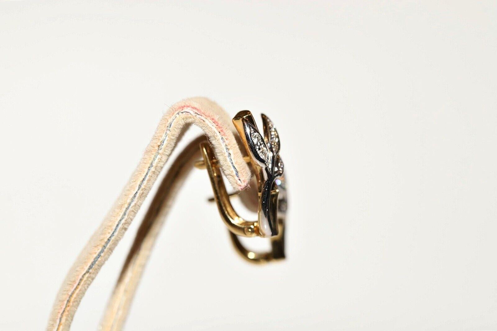 Vintage Circa 1980er Jahre Ohrring aus 18 Karat Gold mit natürlichem Diamanten im Efeu-Stil im Angebot 7