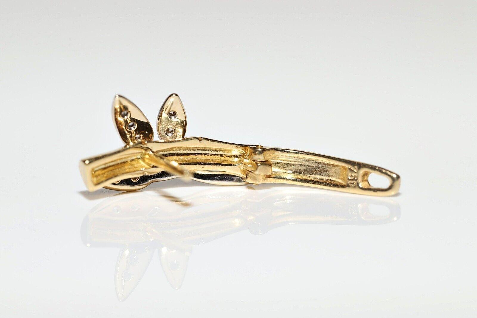 Vintage Circa 1980er Jahre Ohrring aus 18 Karat Gold mit natürlichem Diamanten im Efeu-Stil im Angebot 2