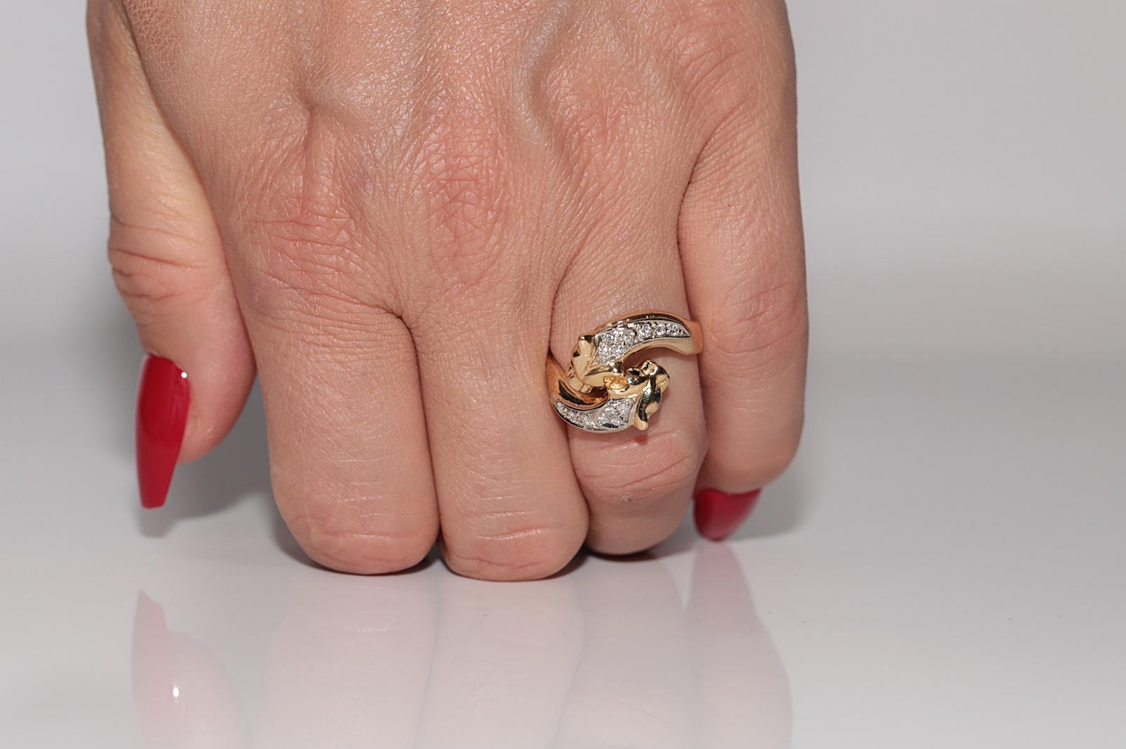 Vintage Circa 1980er Jahre 18k Gold natürlicher Diamant Leopard Design starker Ring im Angebot 10