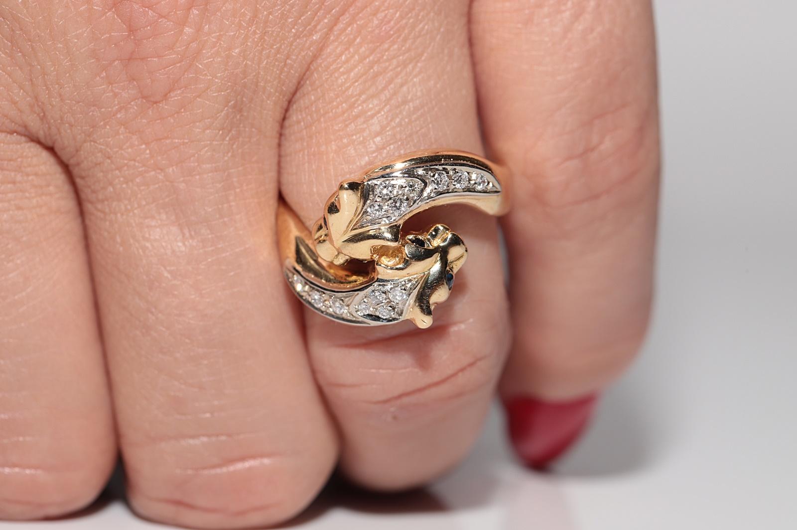 Vintage Circa 1980er Jahre 18k Gold natürlicher Diamant Leopard Design starker Ring im Angebot 11