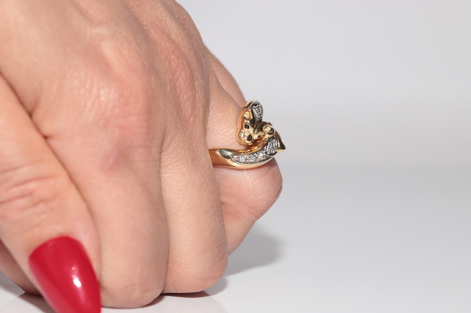 Vintage Circa 1980er Jahre 18k Gold natürlicher Diamant Leopard Design starker Ring im Angebot 12