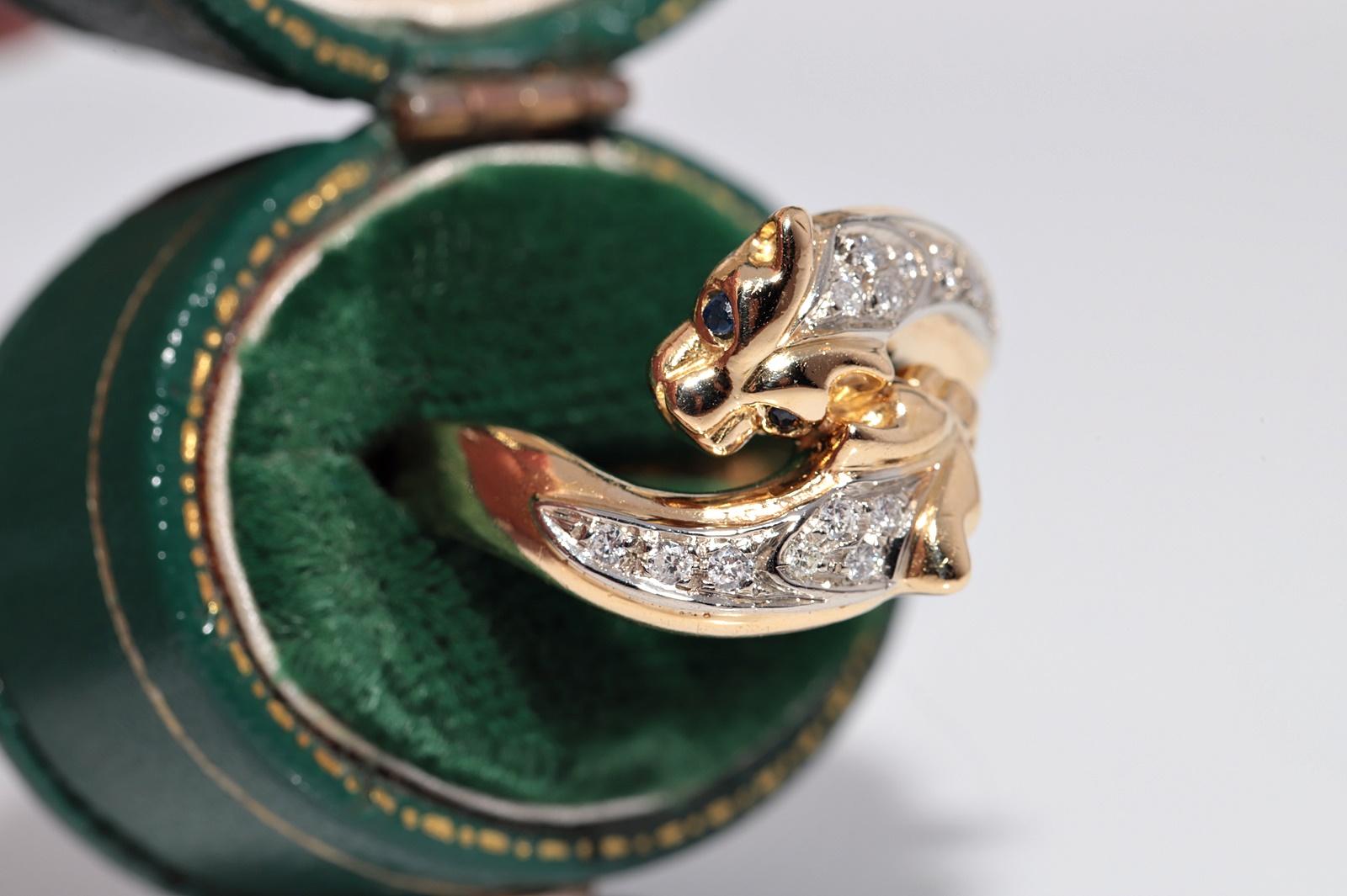 Vintage Circa 1980er Jahre 18k Gold natürlicher Diamant Leopard Design starker Ring (Retro) im Angebot