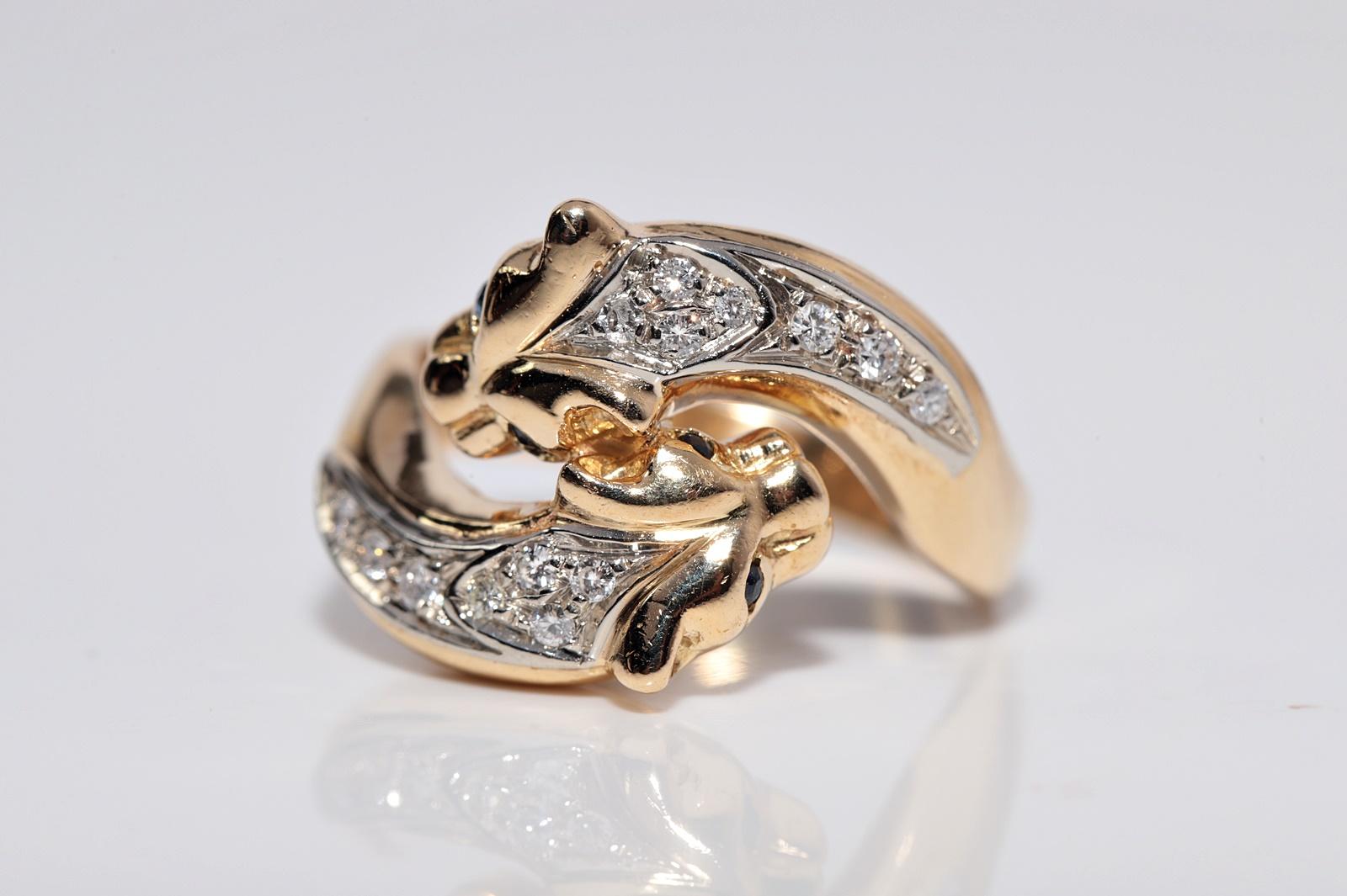 Vintage Circa 1980er Jahre 18k Gold natürlicher Diamant Leopard Design starker Ring (Brillantschliff) im Angebot