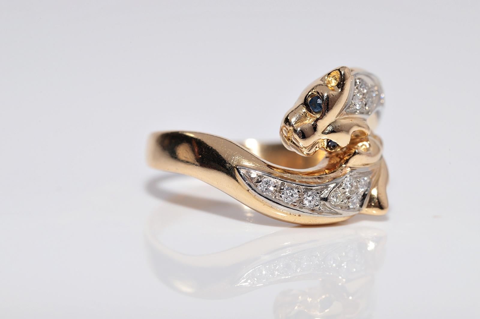 Vintage Circa 1980er Jahre 18k Gold natürlicher Diamant Leopard Design starker Ring im Zustand „Gut“ im Angebot in Fatih/İstanbul, 34