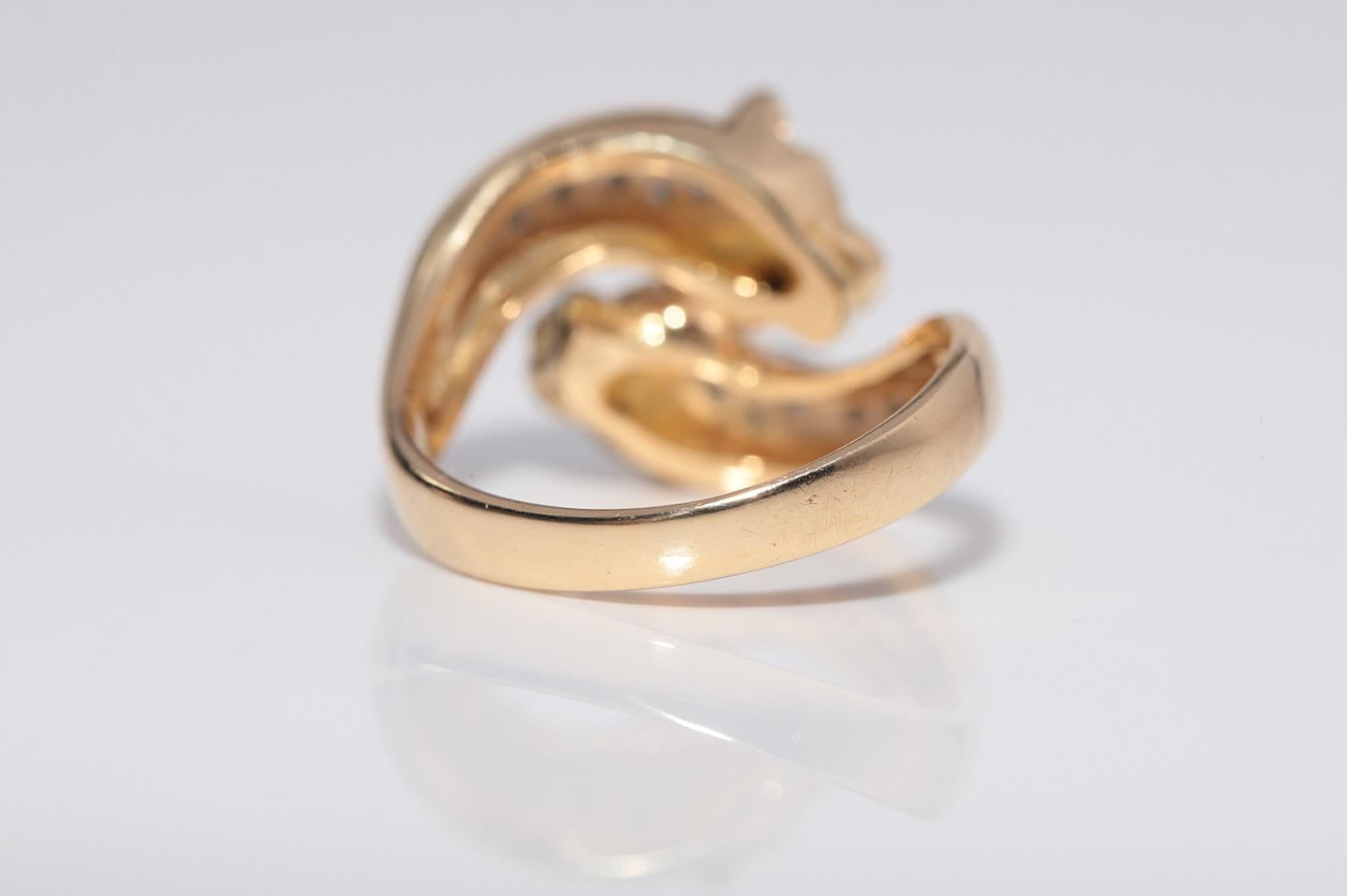 Vintage Circa 1980er Jahre 18k Gold natürlicher Diamant Leopard Design starker Ring im Angebot 3