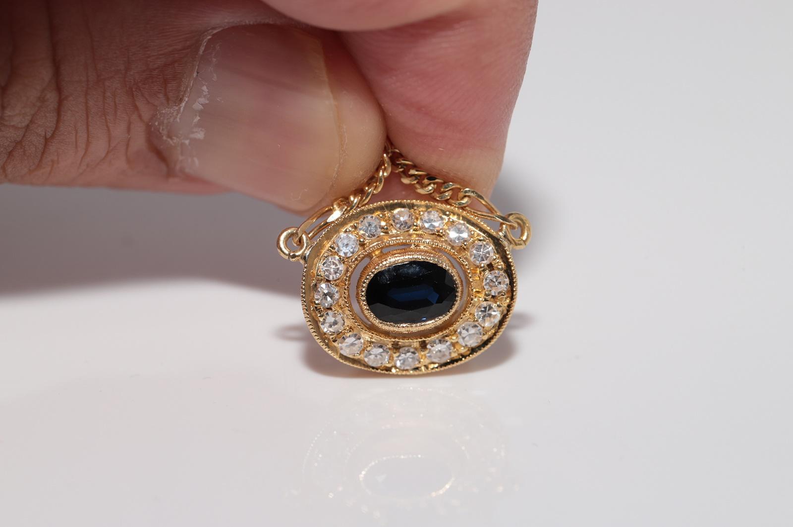Vintage Circa 1980s 18k Gold Natural Diamond Oval Cut Sapphire Pendant Necklace For Sale 5