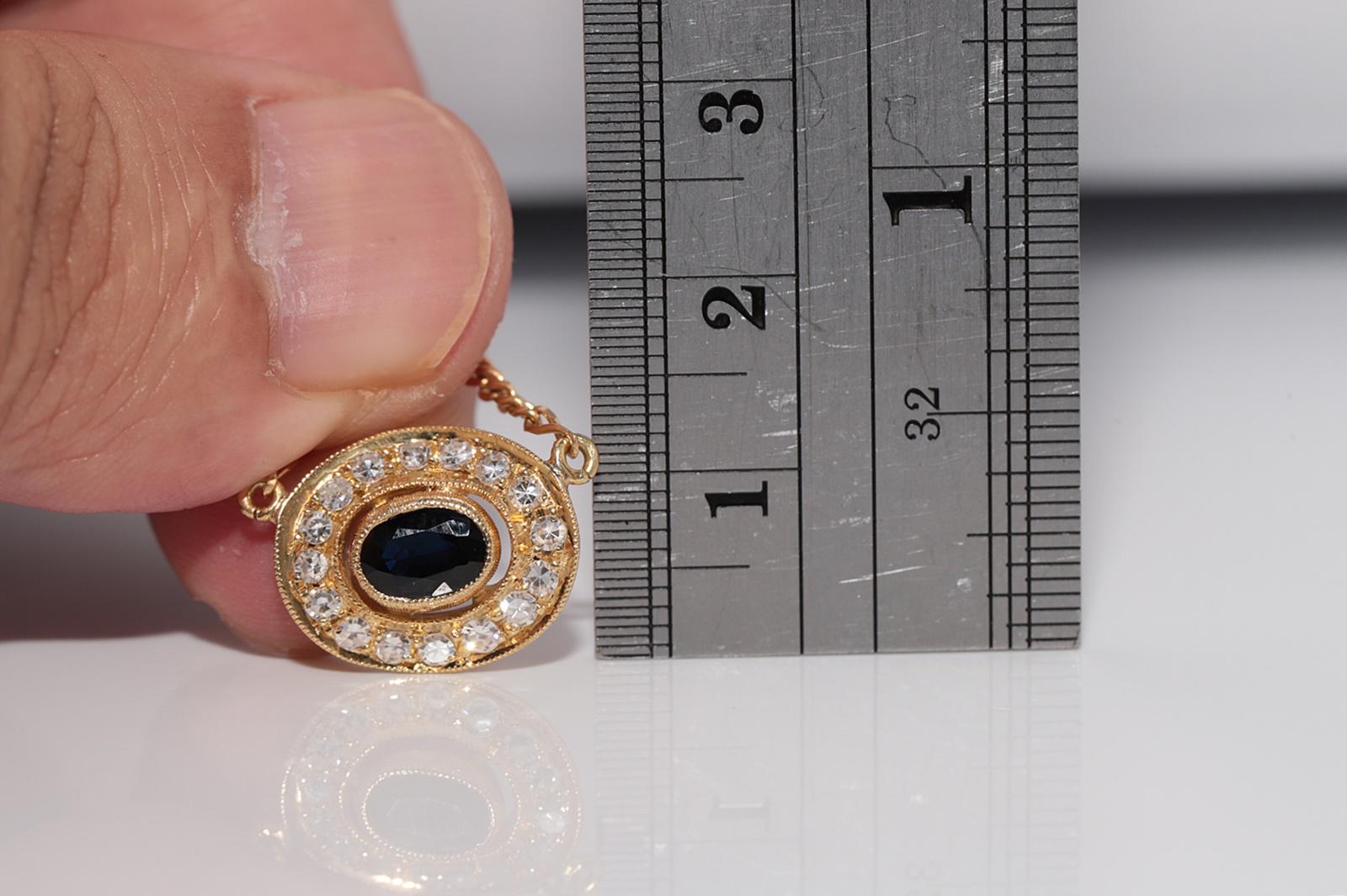 Vintage Circa 1980s 18k Gold Natural Diamond Oval Cut Sapphire Pendant Necklace For Sale 10