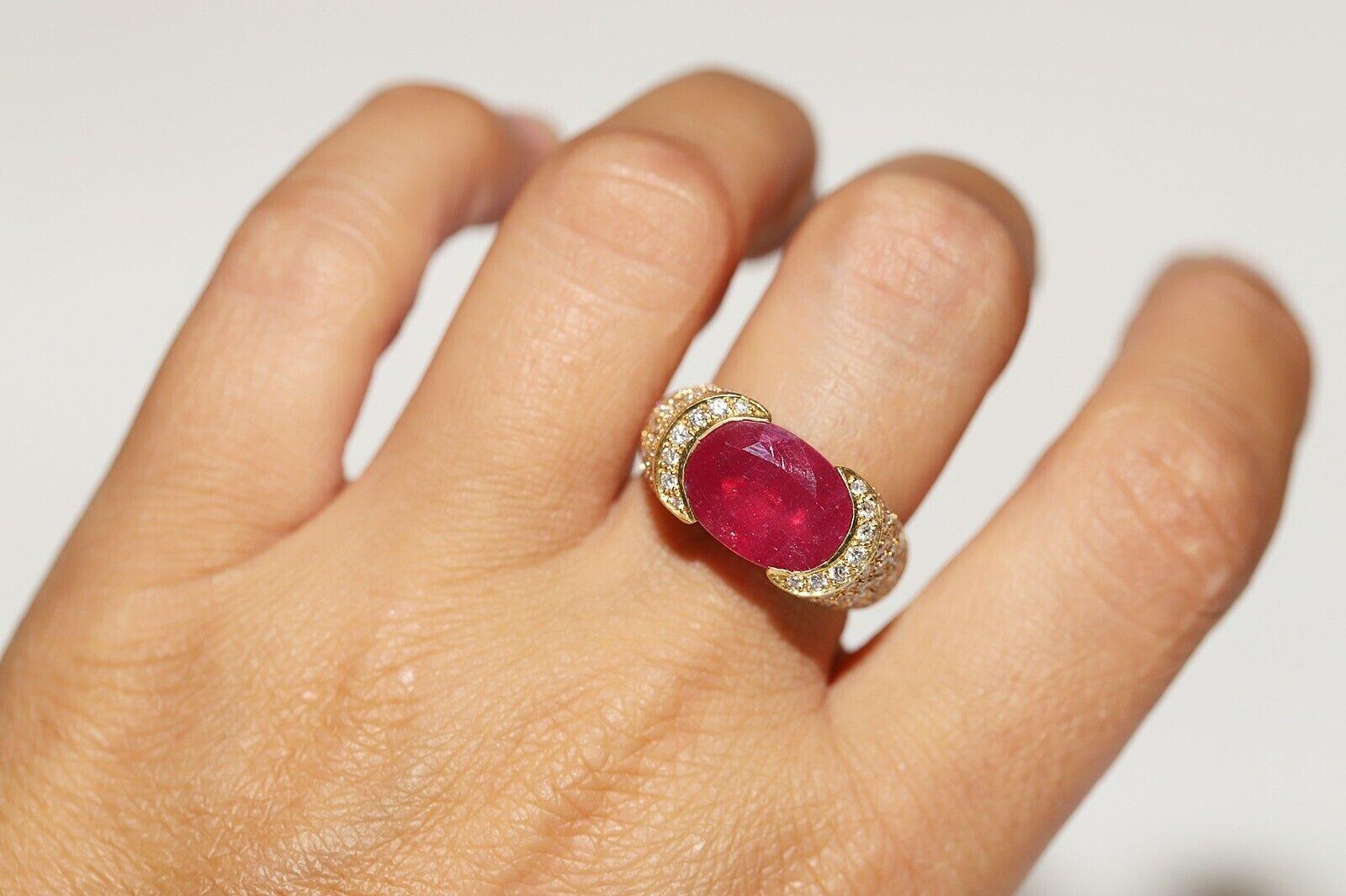 Anello forte in oro 18k con diamante naturale e rubino decorato, CIRCA GLI ANNI 80 in vendita 5