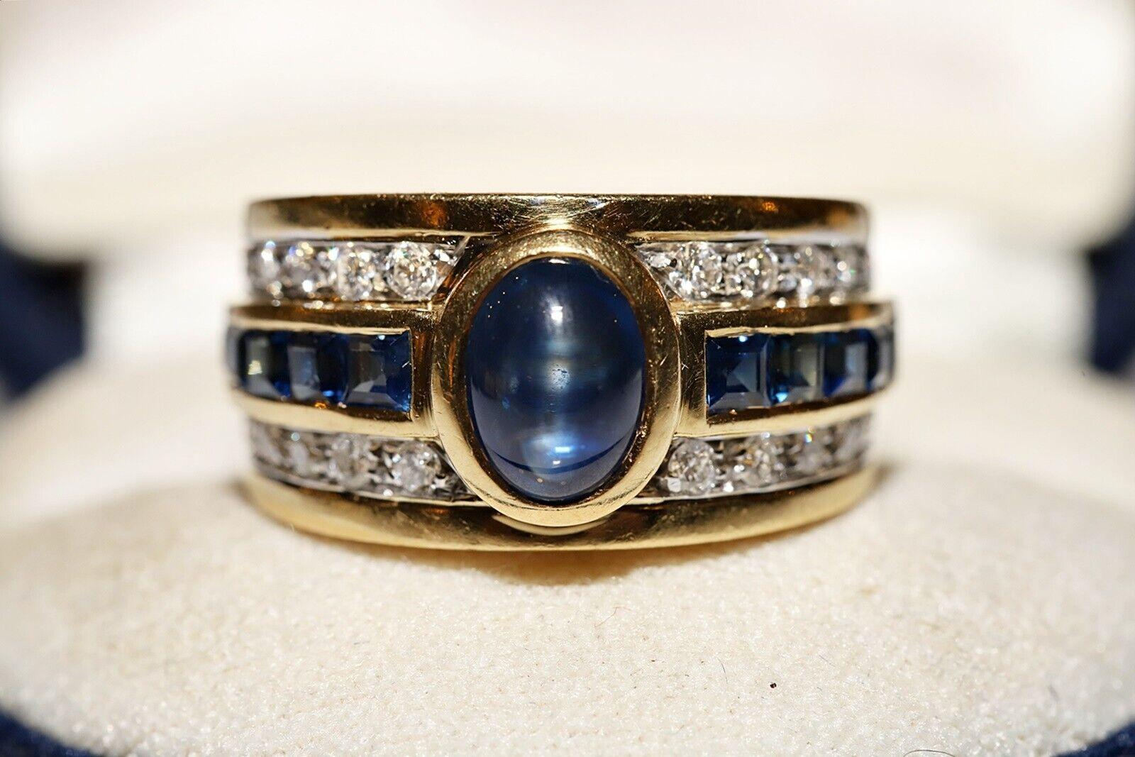 Vintage Circa 1980s 18k Gold Natural Diamond Sapphire Decorated Ring For Sale 5