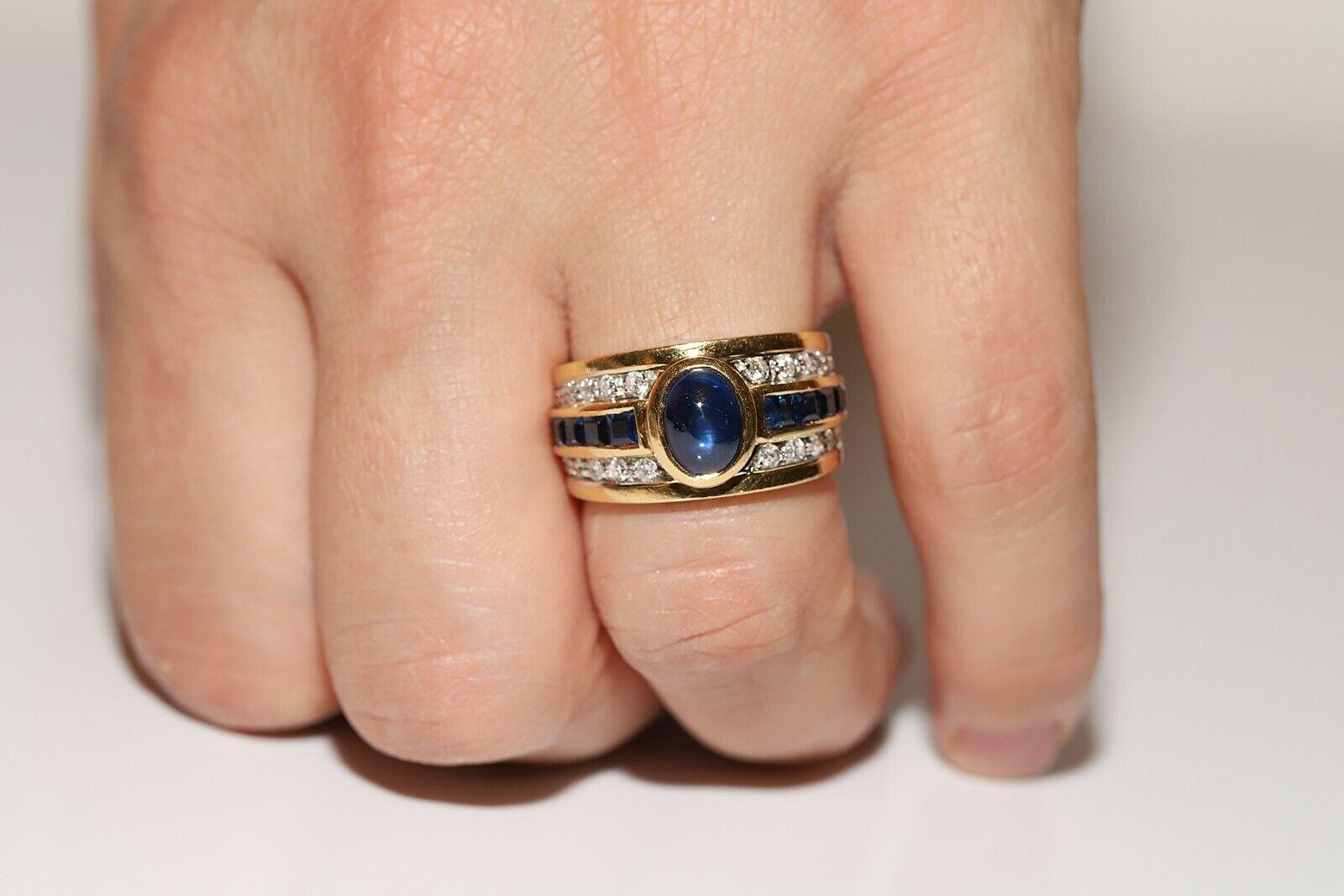 Vintage Circa 1980s 18k Gold Natural Diamond Sapphire Decorated Ring For Sale 7