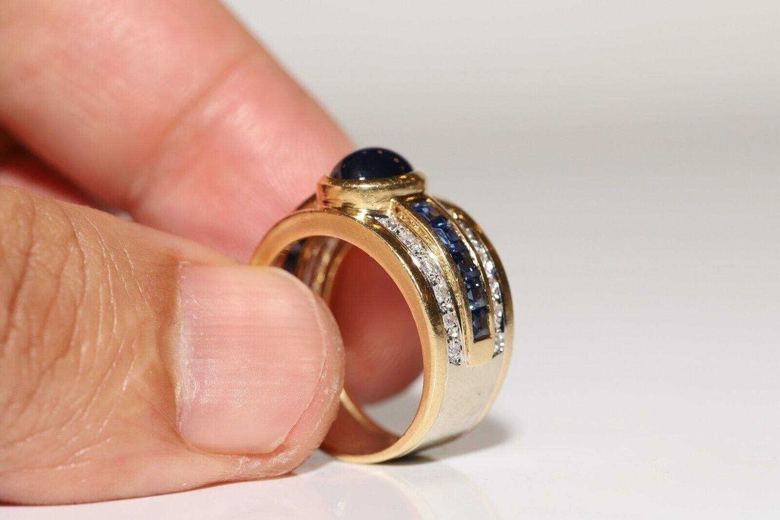 Vintage Circa 1980s 18k Gold Natural Diamond Sapphire Decorated Ring In Good Condition For Sale In Fatih/İstanbul, 34