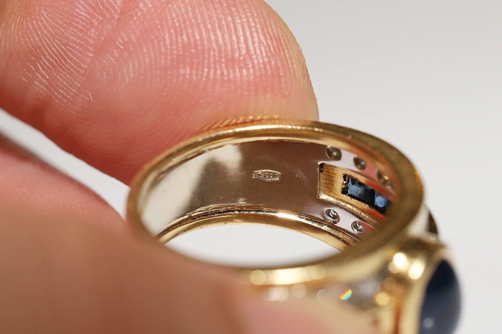 Vintage Circa 1980er Jahre 18k Gold Natürlicher Diamant Saphir Dekorierter Ring im Angebot 2
