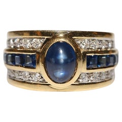 Vintage Circa 1980s 18k Gold Natural Diamond Sapphire Decorated Ring
