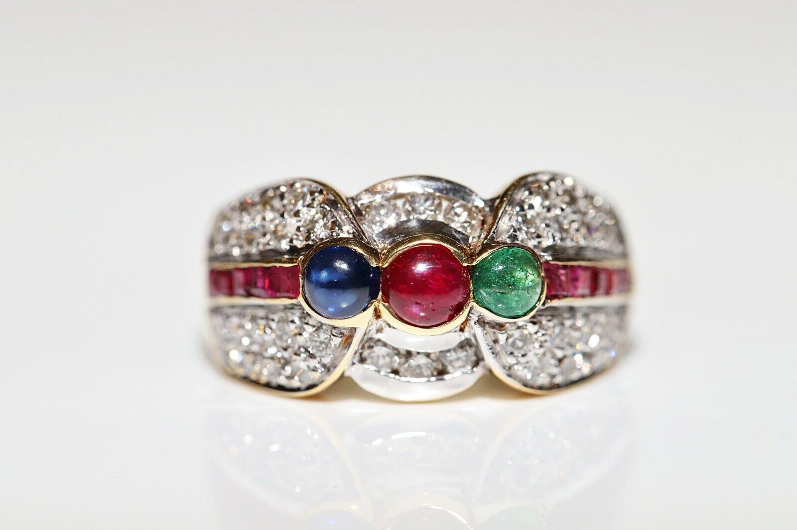 Donna Anello d'oro naturale con diamante, zaffiro, smeraldo e rubino, vintage, anni '80 circa. in vendita