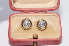 Vintage Circa 1980s 18k Gold Natural Diamond Solitaire Earring