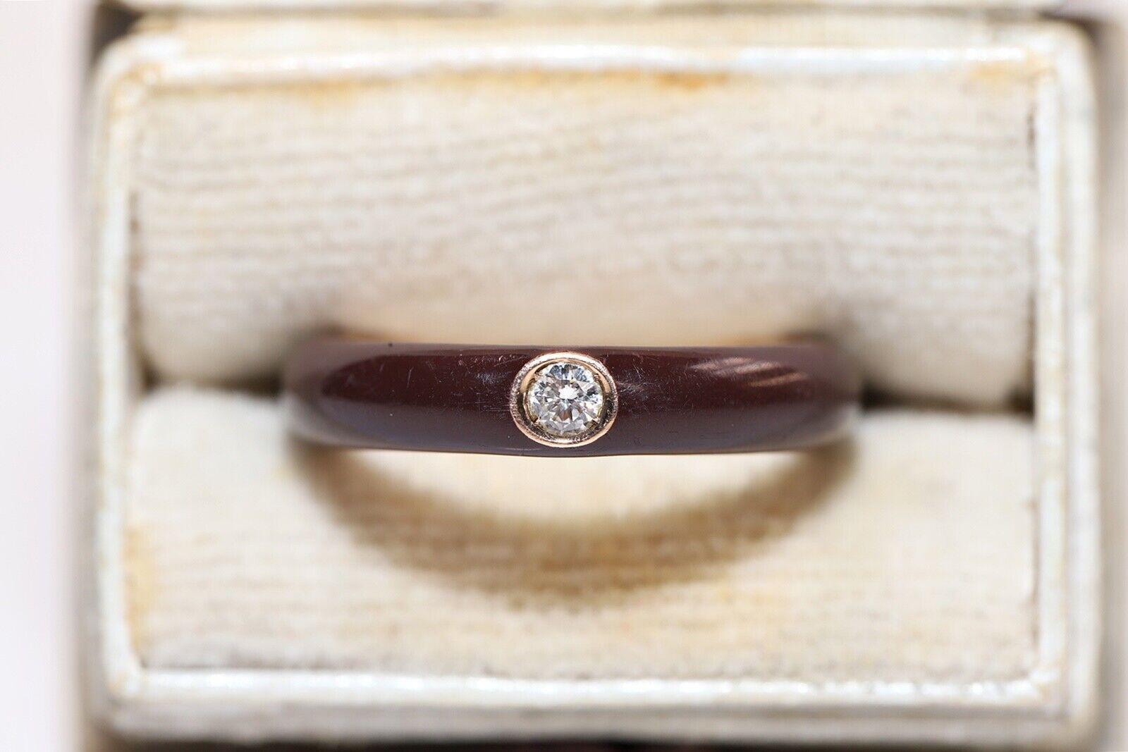 Vintage Circa 1980 Or 18k Bague Solitaire Diamant Naturel Émail en vente 4