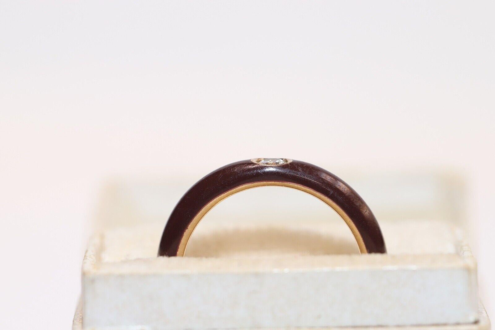 Vintage Circa 1980er Jahre 18k Gold Natürlicher Diamant Solitär Emaille Ring im Angebot 5