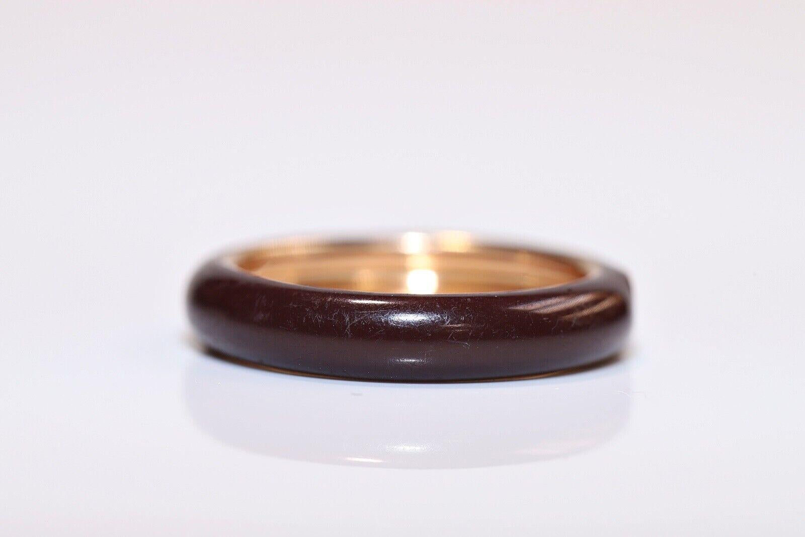Taille brillant Vintage Circa 1980 Or 18k Bague Solitaire Diamant Naturel Émail en vente