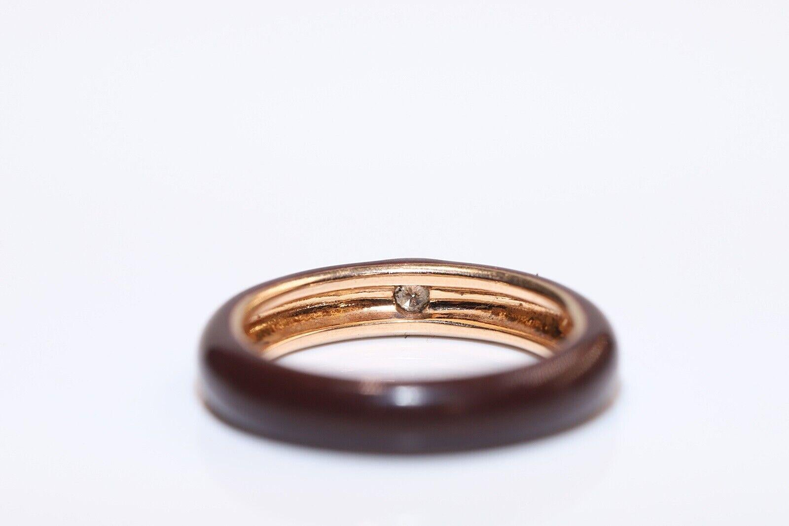 Vintage Circa 1980 Or 18k Bague Solitaire Diamant Naturel Émail Bon état - En vente à Fatih/İstanbul, 34