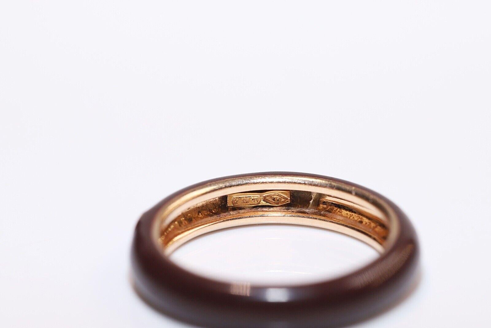 Women's Vintage Circa 1980s 18k Gold Natural Diamond Solitaire Enamel Ring For Sale