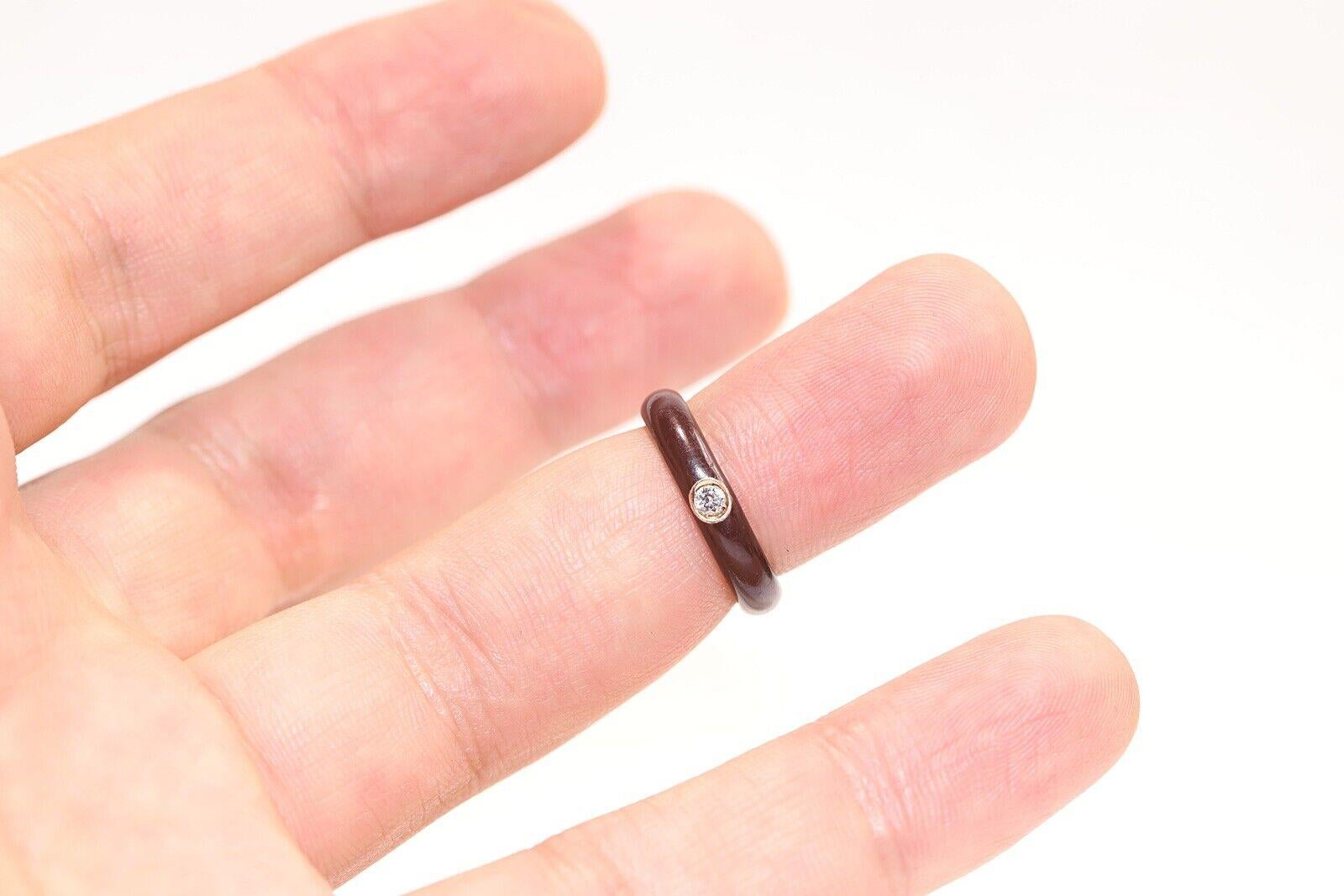 Vintage Circa 1980er Jahre 18k Gold Natürlicher Diamant Solitär Emaille Ring im Angebot 2