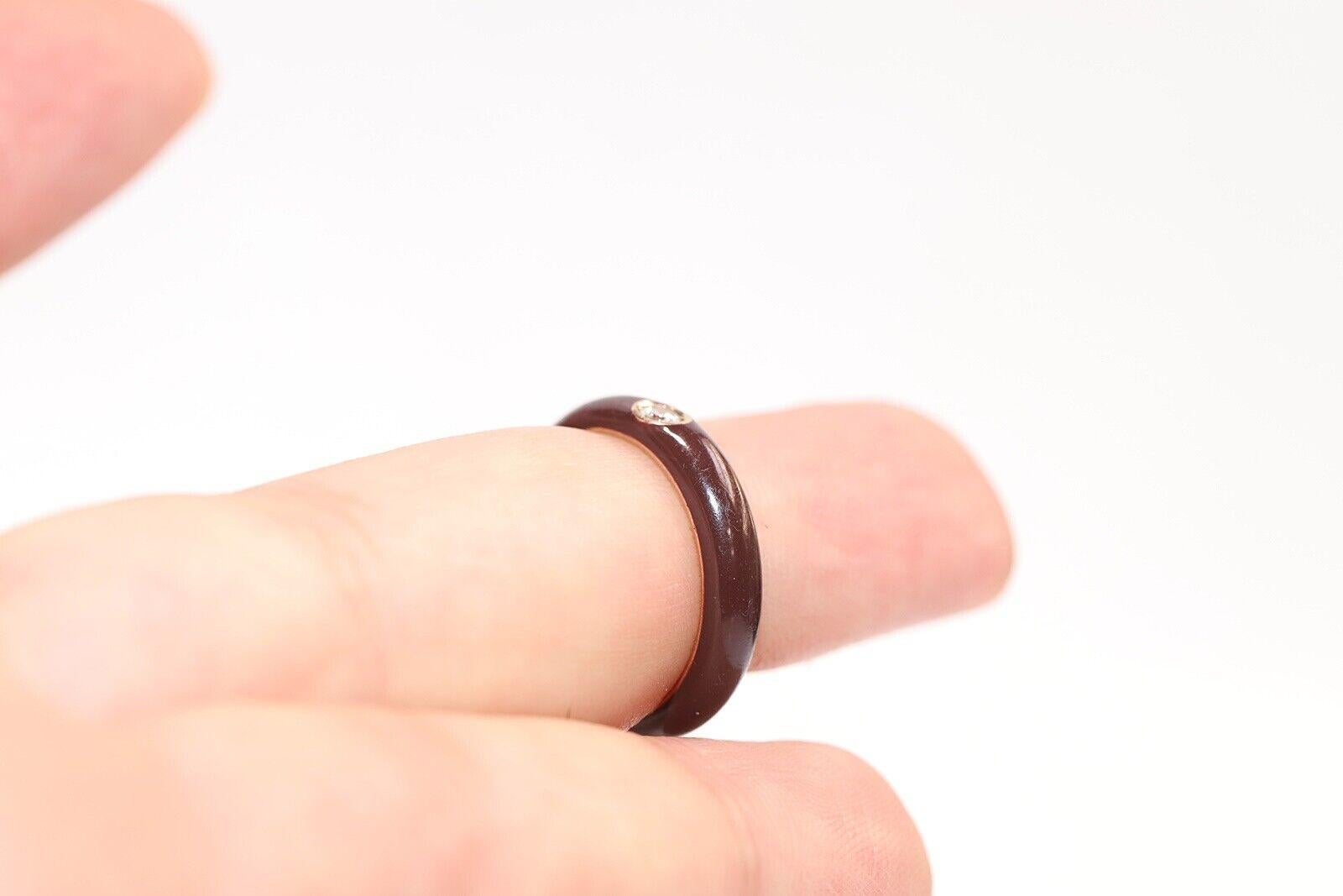 Vintage Circa 1980 Or 18k Bague Solitaire Diamant Naturel Émail en vente 3