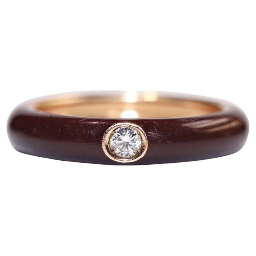 Vintage Circa 1980s 18k Gold Natural Diamond Solitaire Enamel Ring For Sale
