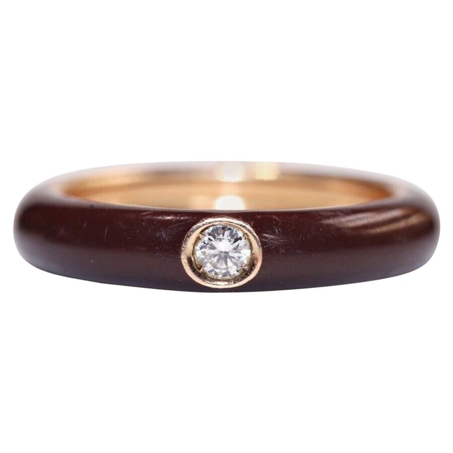 Anello smaltato con diamante naturale solitario in oro 18 carati, vintage CIRCA 1980