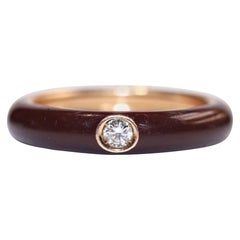 Vintage Circa 1980s 18k Gold Natural Diamond Solitaire Enamel Ring