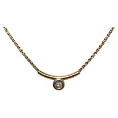 Vintage Circa 1980s 18k Gold Natural Diamond Solitaire Pendant Necklace