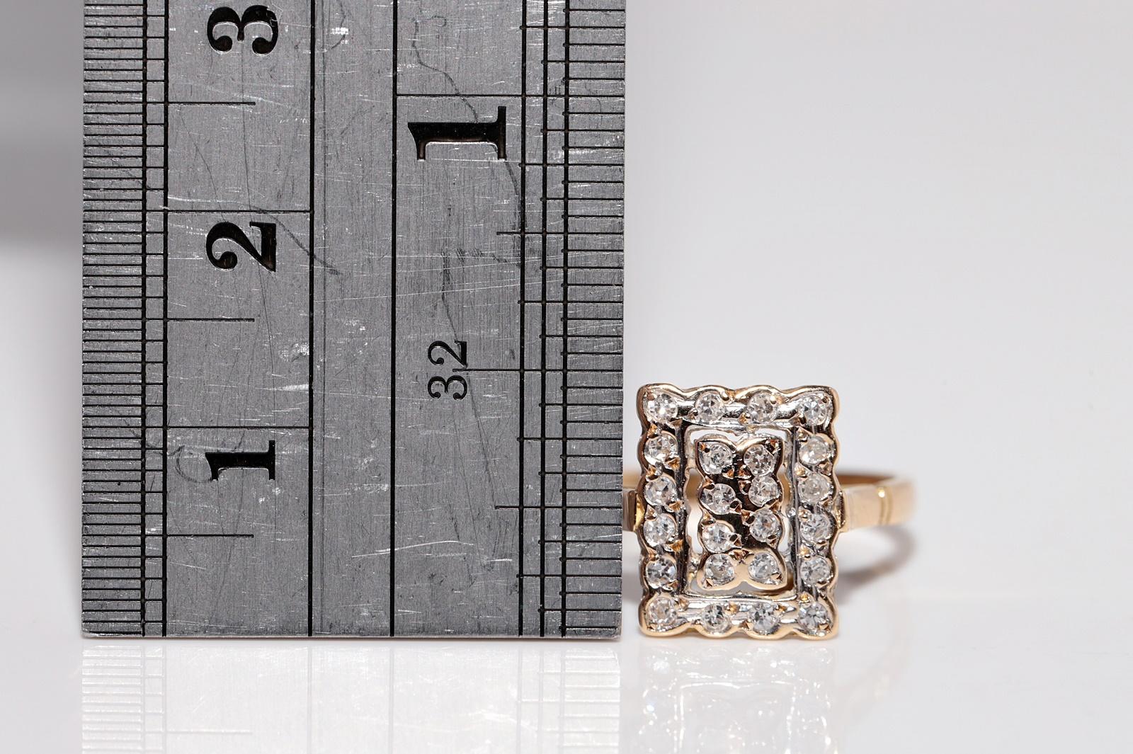 Anello quadrato con diamante naturale in oro 18 carati, vintage CIRCA gli anni '80 in vendita 4