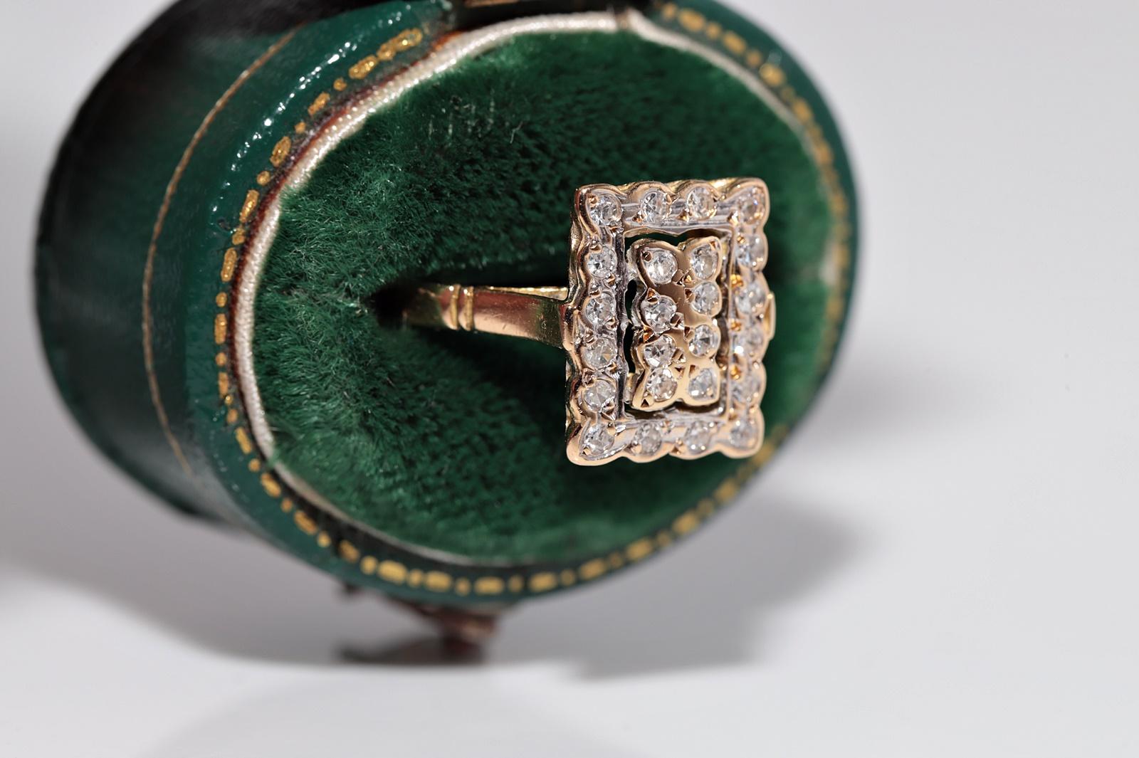 Rétro Anello quadrato con diamante naturale in oro 18 carati, vintage CIRCA gli anni '80 in vendita