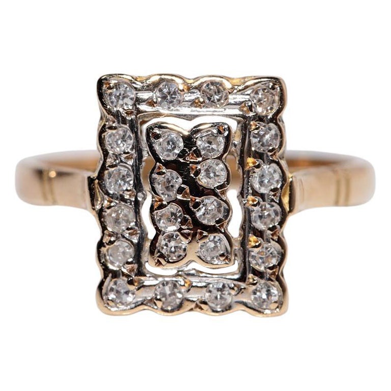 Anello quadrato con diamante naturale in oro 18 carati, vintage CIRCA gli anni 
80