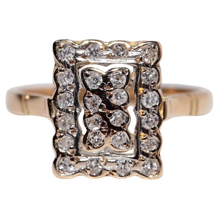 Vintage Circa 1980s 18k Gold Natural Diamond Square Style Ring