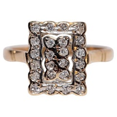 Anillo Estilo Cuadrado Vintage Circa 1980s Oro 18k Diamante Natural