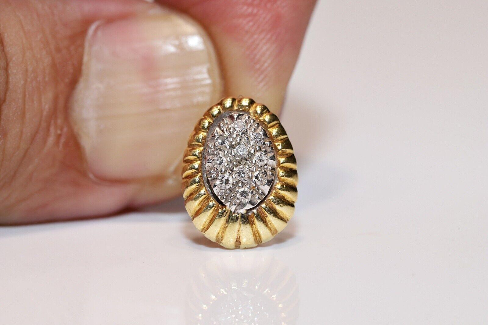 Pendiente vintage de oro de 18 quilates con diamante natural de los años 80 en venta 6