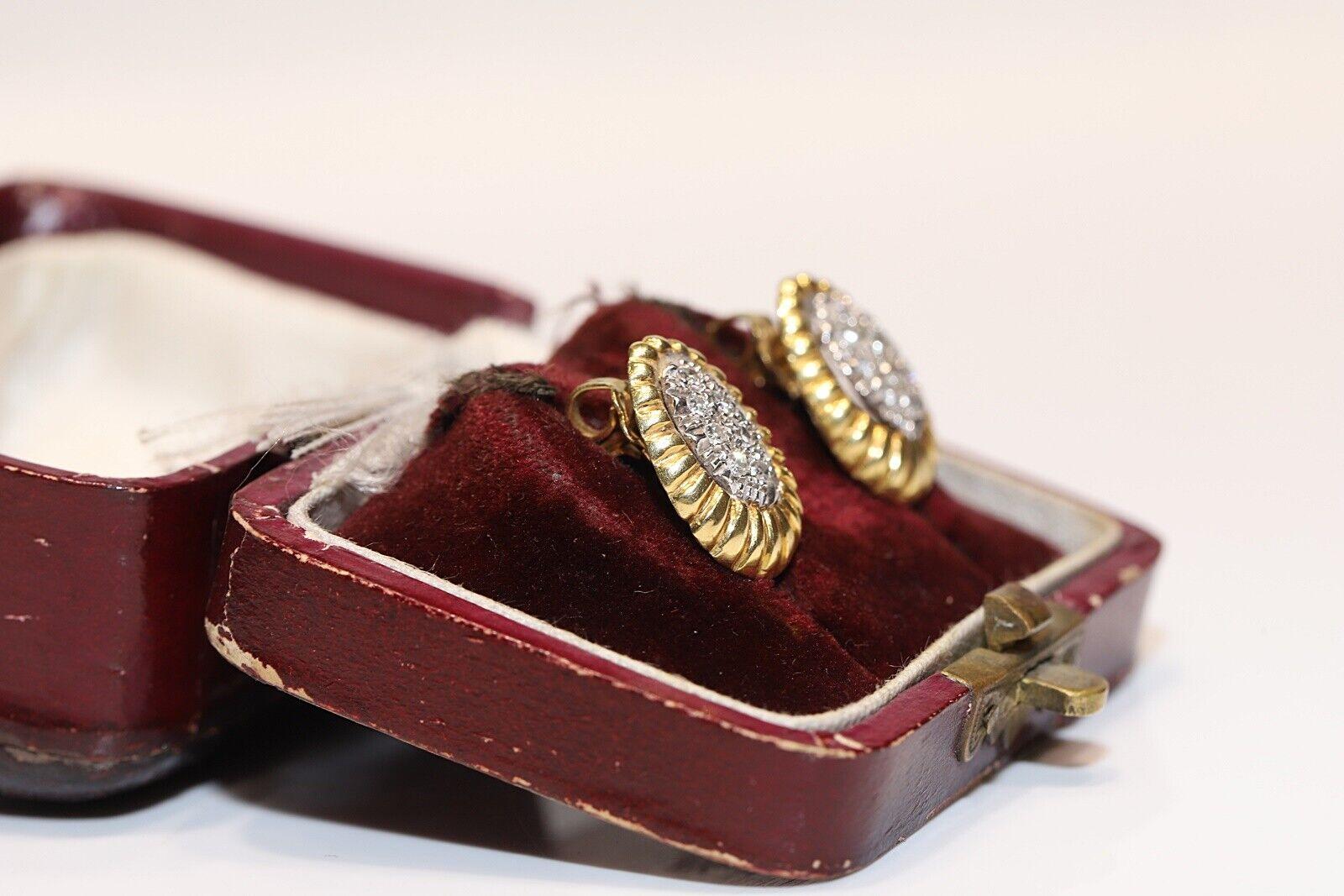 Vintage Circa 1980er Jahre 18k Gold Natürlicher Diamant-Ohrstecker  im Zustand „Gut“ im Angebot in Fatih/İstanbul, 34
