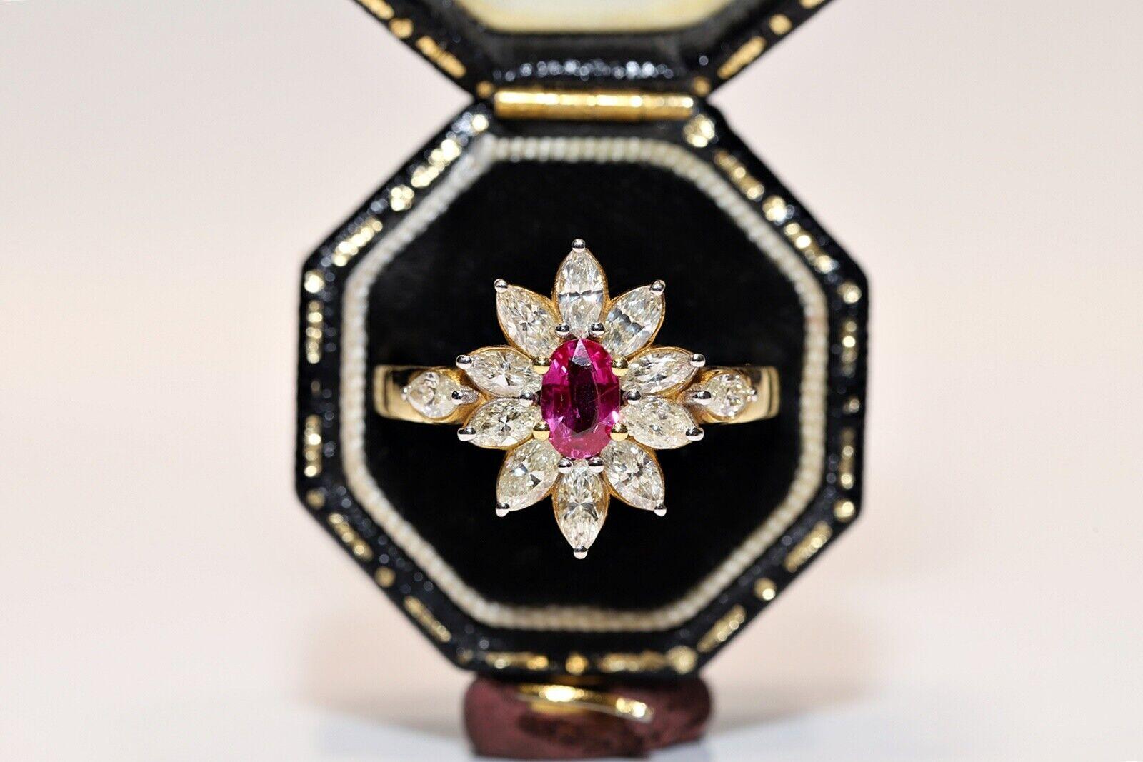 Vintage Circa 1980s 18k Gold Natural Marquise Cut Diamond And Ruby Ring For Sale 6