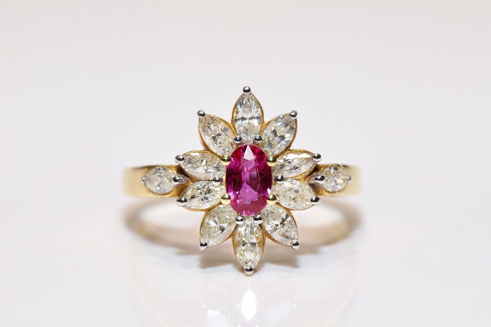 Vintage Circa 1980s 18k Gold Natural Marquise Cut Diamond And Ruby Ring For Sale 8