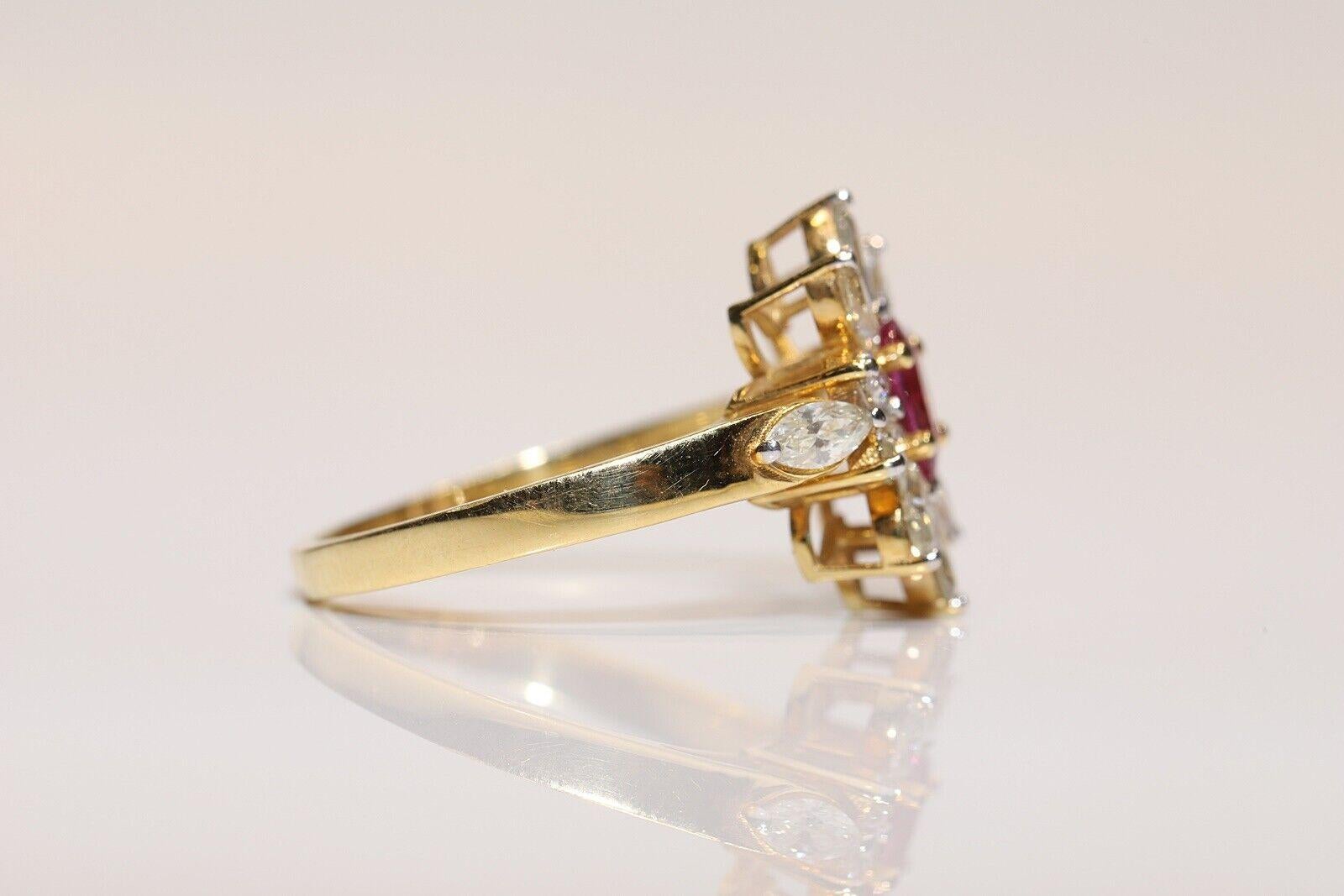 Retro Vintage Circa 1980s 18k Gold Natural Marquise Cut Diamond And Ruby Ring For Sale