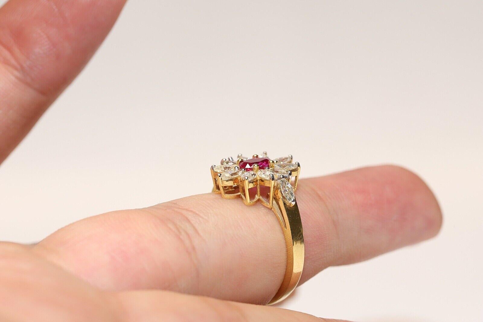 Vintage Circa 1980s 18k Gold Natural Marquise Cut Diamond And Ruby Ring For Sale 3
