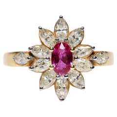 Retro Circa 1980s 18k Gold Natural Marquise Cut Diamond And Ruby Ring