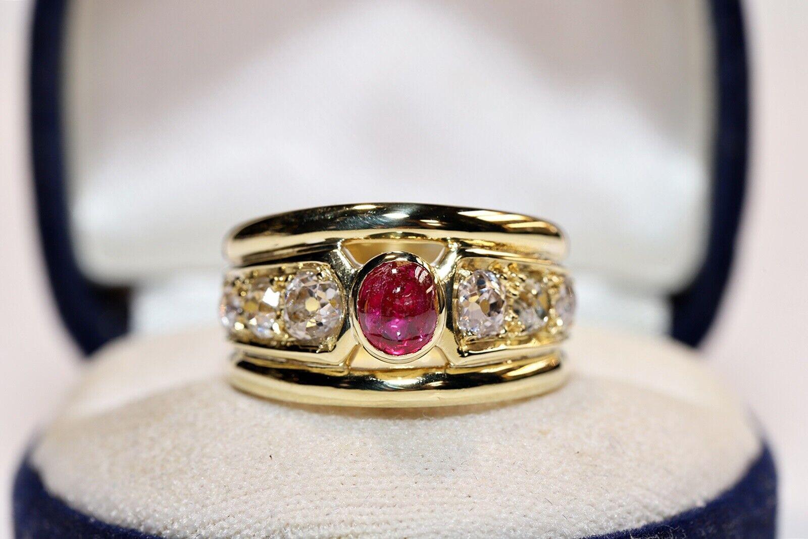 Vintage Circa 1980s 18k Gold Natural Old Cut Diamond And Cabochon Ruby Ring For Sale 6