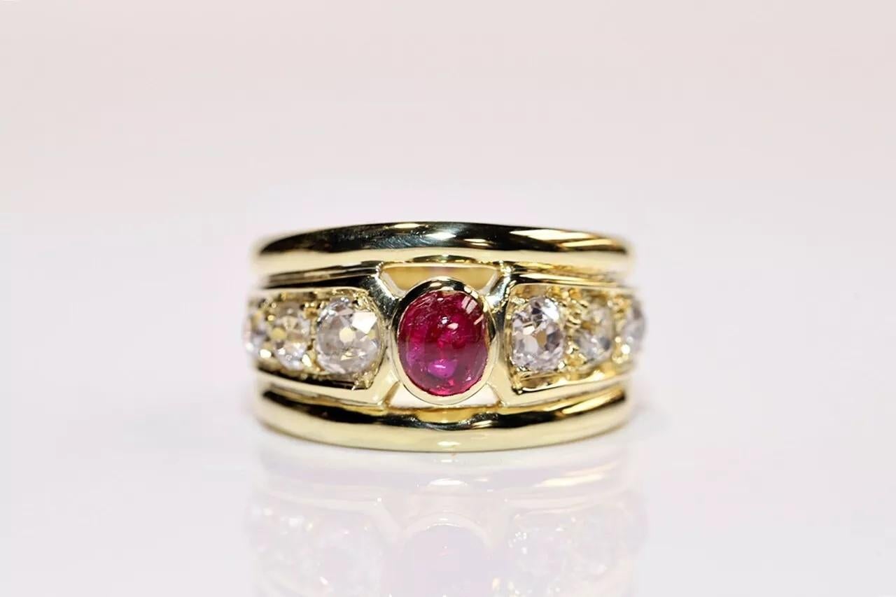 Vintage CIRCA 1980s 18k Gold Natürlicher Altschliff Diamant und Cabochon Rubin Ring im Angebot 6